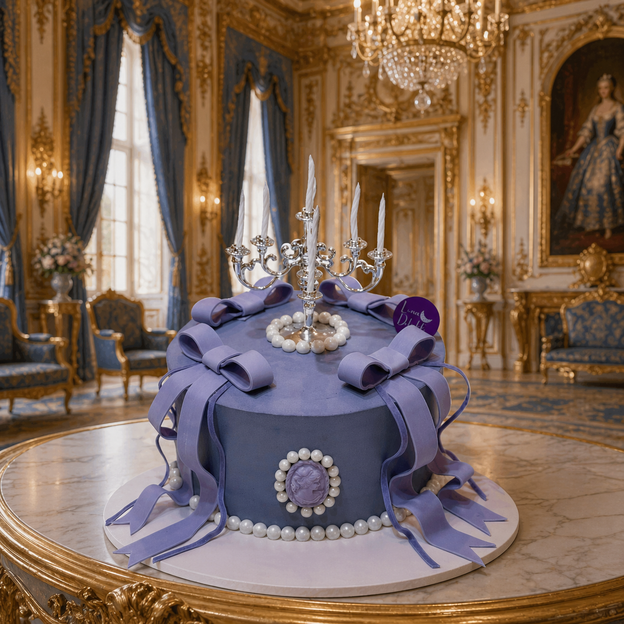 Regal Purple Cameo & Candelabra Cake